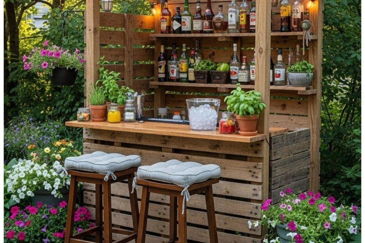 Outdoor wooden garden bar